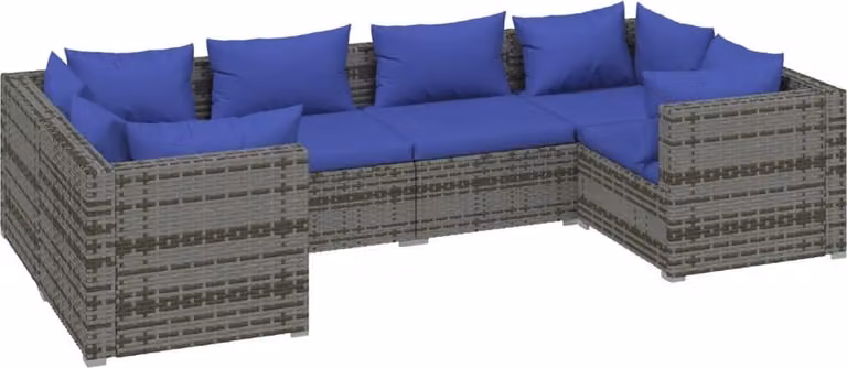 Set Divani da Giardino 6 pz con Cuscini in Polyrattan Grigio