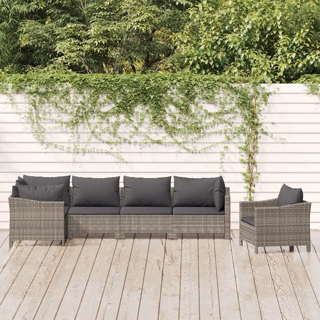 Set di divani da giardino vidaXL a forma di L composto da 6 pezzi con cuscini in schiuma e struttura in metallo grigio matt