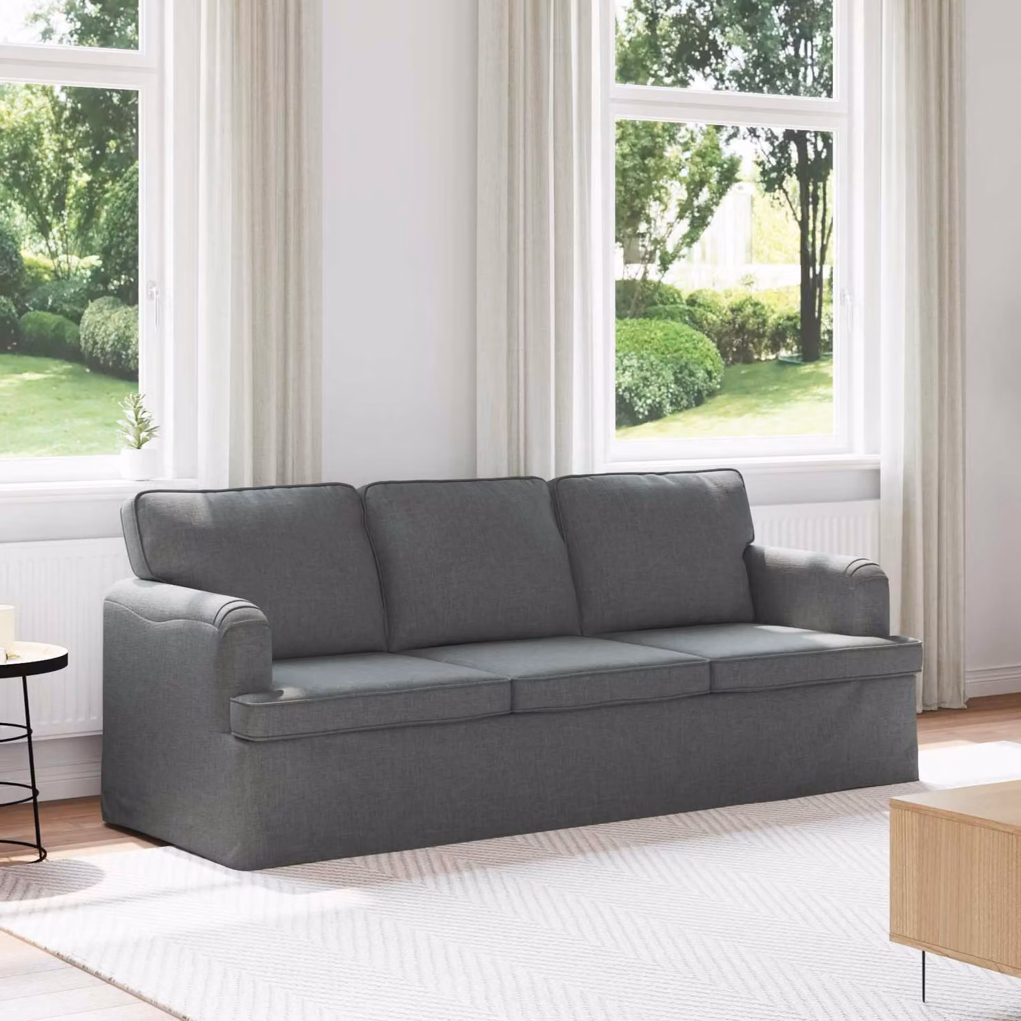 Divano vidaXL in tessuto grigio scuro con struttura in metallo, L: 201 cm, P: 80 cm, H: 85 cm – 1