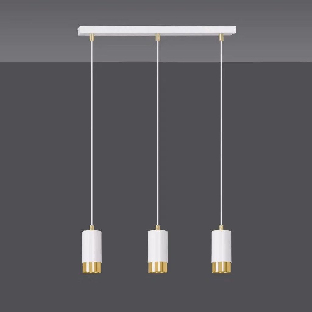 Lampadario a soffitto moderno Luceart-Classic con 3 luci a cilindro in acciaio inossidabile bianco e oro – 2