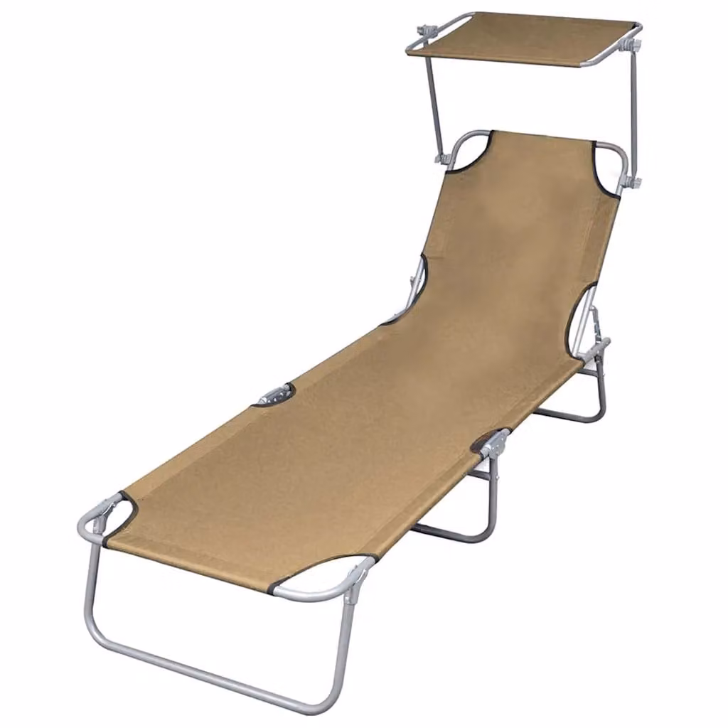 vidaXL Lettino Prendisole Pieghevole con Baldacchino in Acciaio, Colore Beige o Grigio