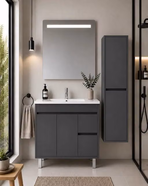 Mobile bagno con lavabo ORIGENBATH ISQUIA senza specchio 70x40 cm grafite con colonna