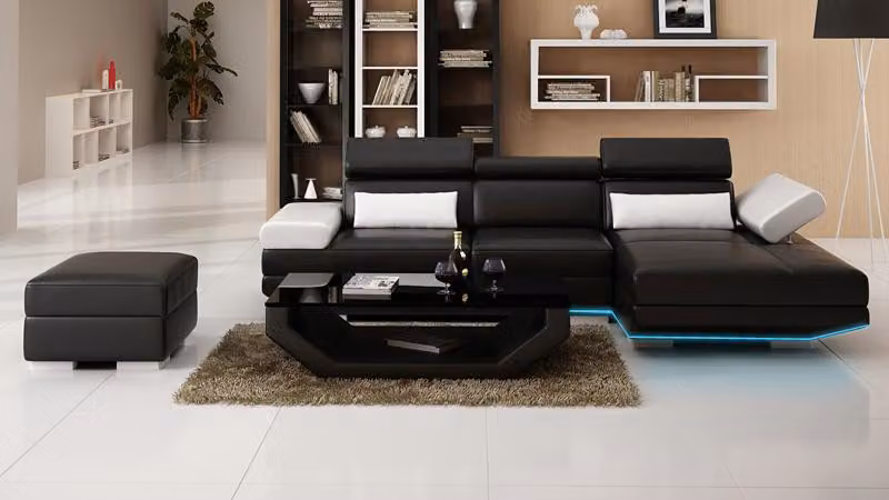 Ledersofa L-Form + USB Wohnlandschaft Ecksofa Garnitur Design Modern Sofa K5009D
