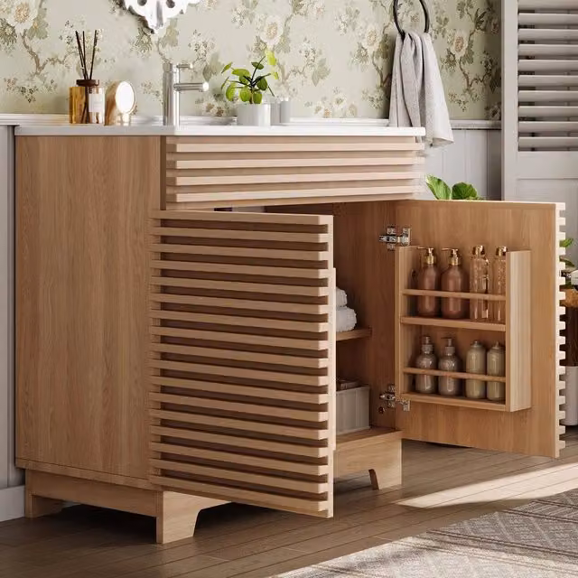 Mobile Sottolavabo con Lavabo Integrato Xylo Naturale con Ante Soft-Close L: 91 cm, P: 46 cm, H: 86,5 cm