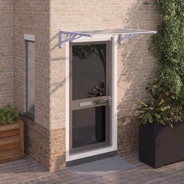 vidaXL Tettoia per Porta Moderna in Policarbonato e Alluminio, Grigio e Trasparente, L 122 cm x P 90 cm