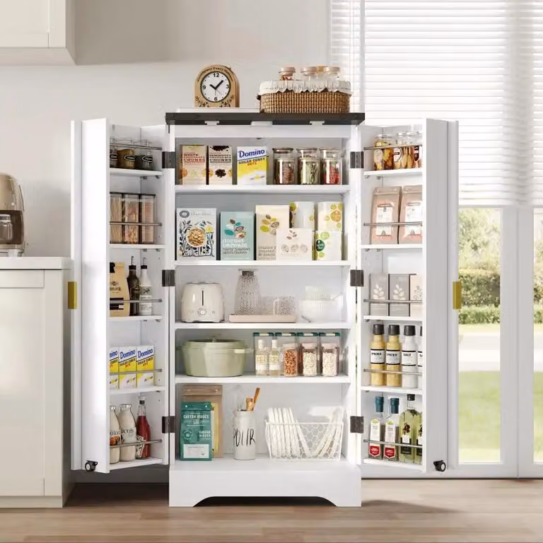 Mobiletto da cucina - Armadio contenitore - Cassettiera - Credenza - Mobile per il soggiorno - Bianco - Illuminazione a LED con sensore