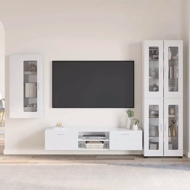 Set mobile TV FLORIN 3 pz Bianco Lucido Legno ingegnerizzato 3397948