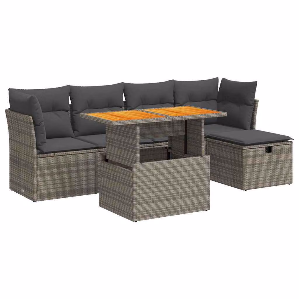 Set Divano da Giardino 6pz con Cuscini Grigio Polyrattan Acacia