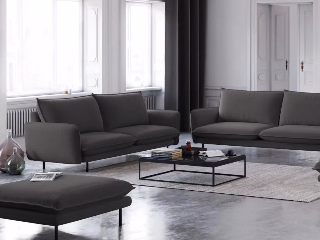 Divano 2 posti Vienna Cosmopolitan Design in tessuto grigio scuro L: 160 cm, P: 92 cm, H: 76 cm – 2