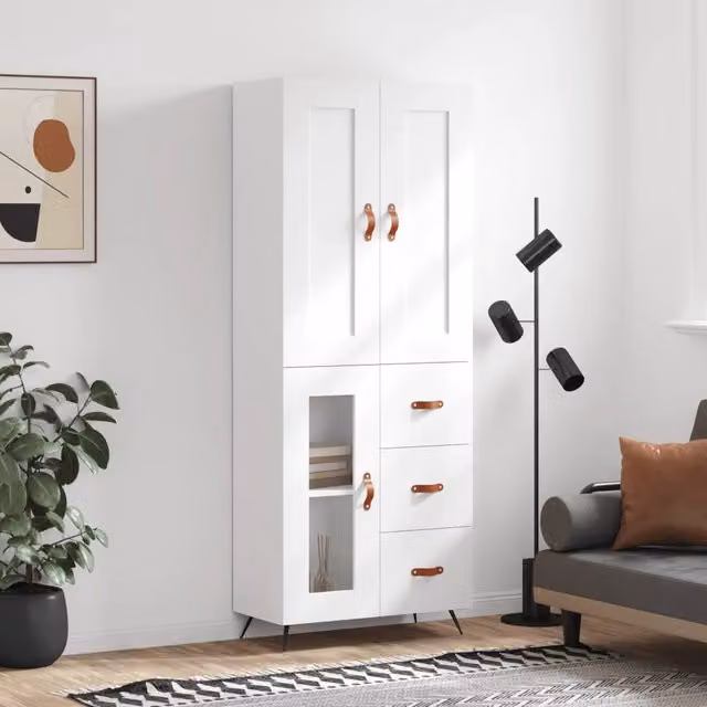 Credenza moderna bianca vidaXL in legno e metallo L: 69,5 cm, P: 34 cm, H: 180 cm – 1