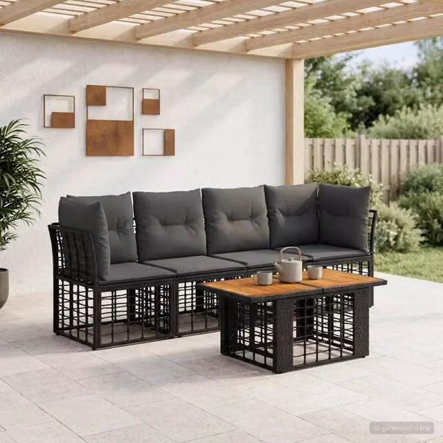 Set Divano da Giardino 5 pz Nero e Grigio scuro polyrattan 3437831