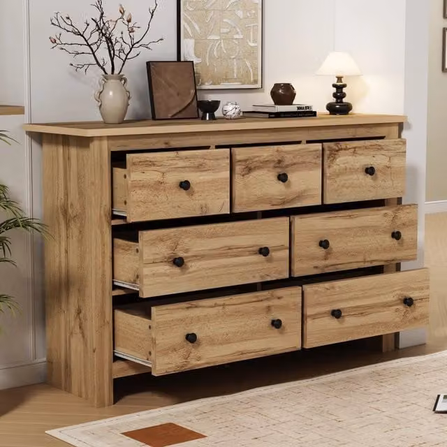 Armadio da pranzo moderno - Zephmum - Colore legno naturale - 7 cassetti grande capacit¨¤