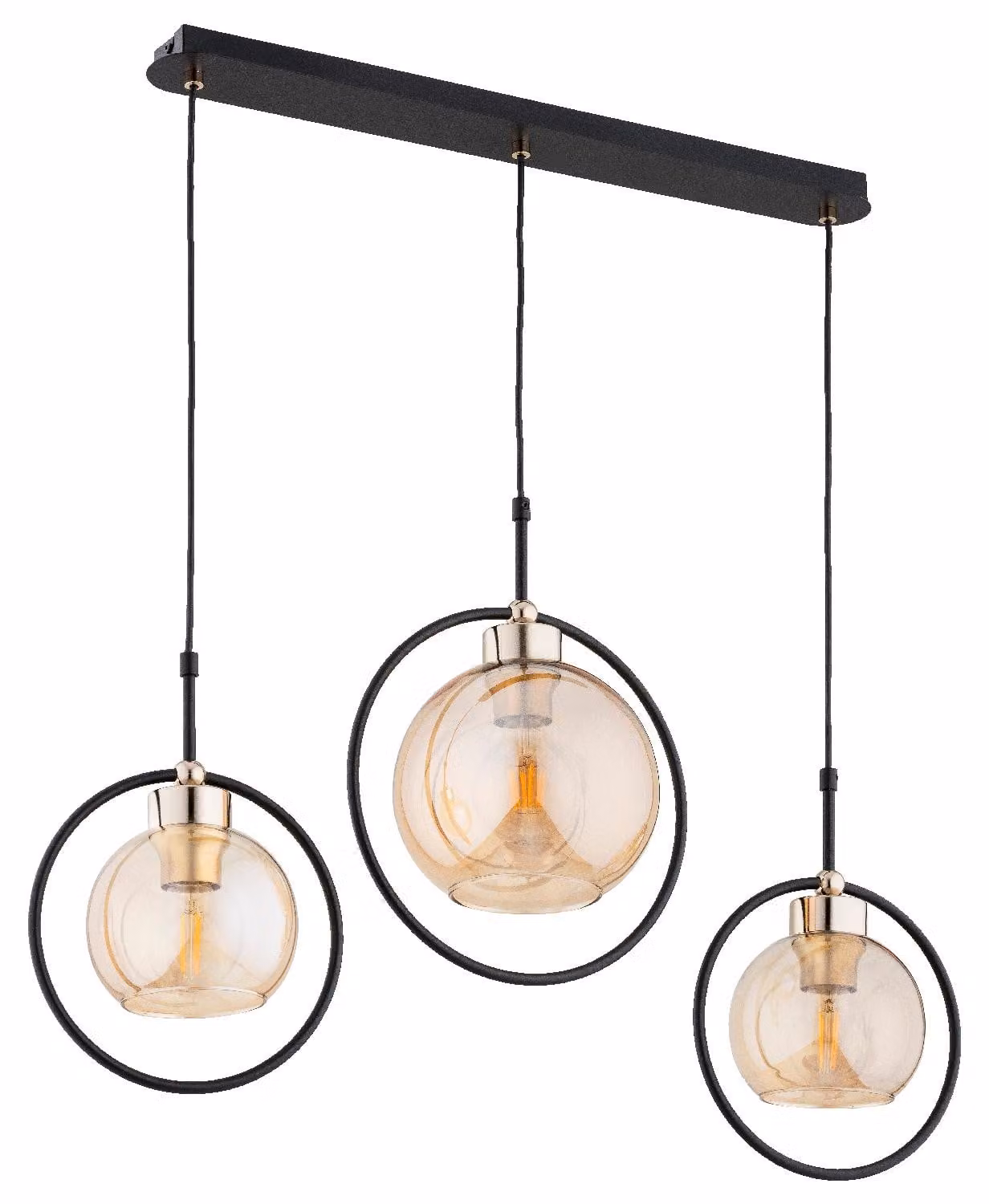 Lampada a sospensione DELSI nero-ambra-oro 3xE27x15W in vetro, dimensioni: 90x27x85 cm, IP20 Alfa