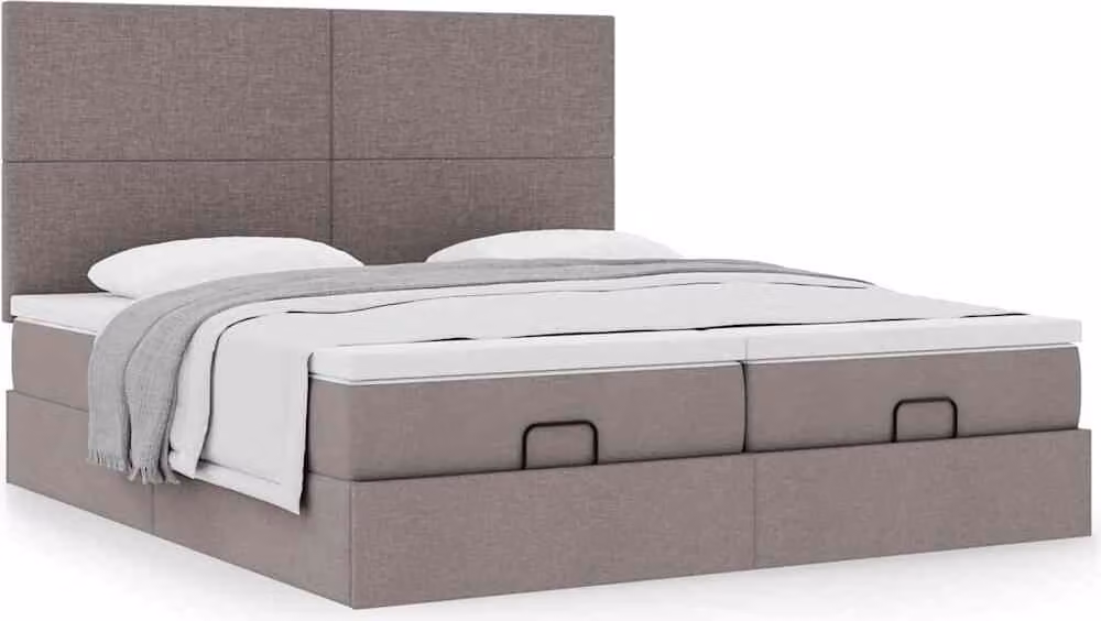 Struttura Letto Pouf con Materassi Tortora 200x200 cm Tessuto
