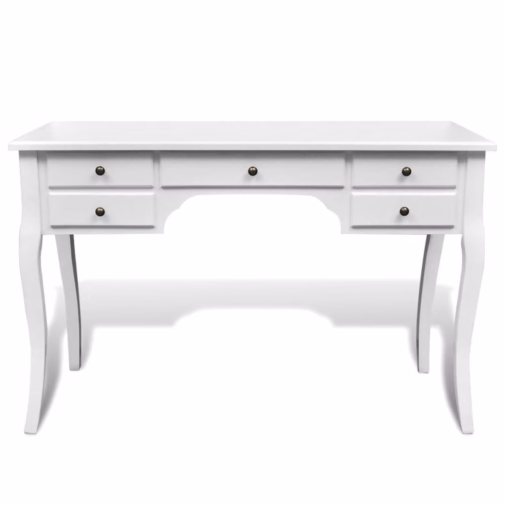 Scrivania francese in legno con gambe curve 5 cassetti