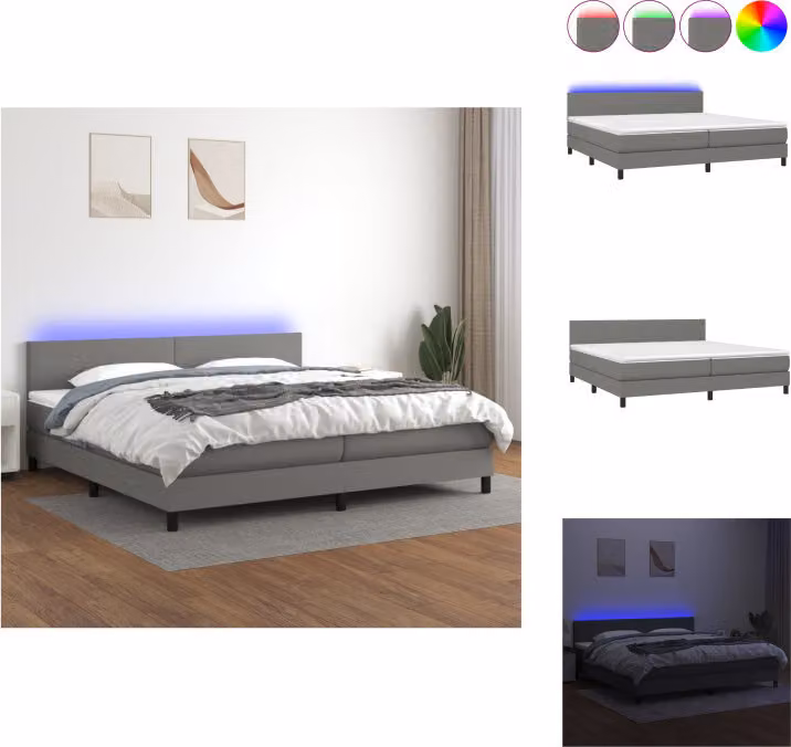 vidaXL Letto a molle con materasso e tessuto LED grigio scuro 200x200 cm - Letti e strutture letto