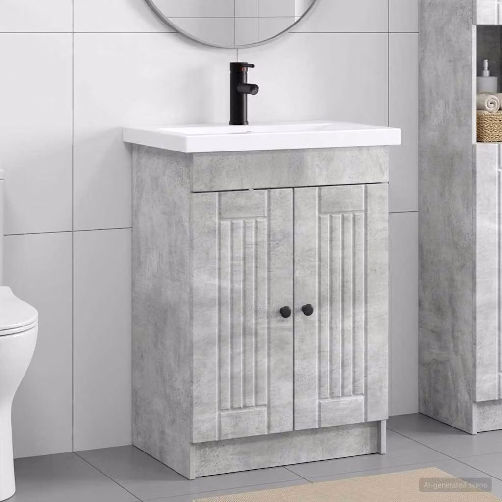 Set di mobili per il bagno moderno vidaXL in legno e metallo, Grigio e Nero, L: 56 cm, P: 37,5 cm, H: 81 cm