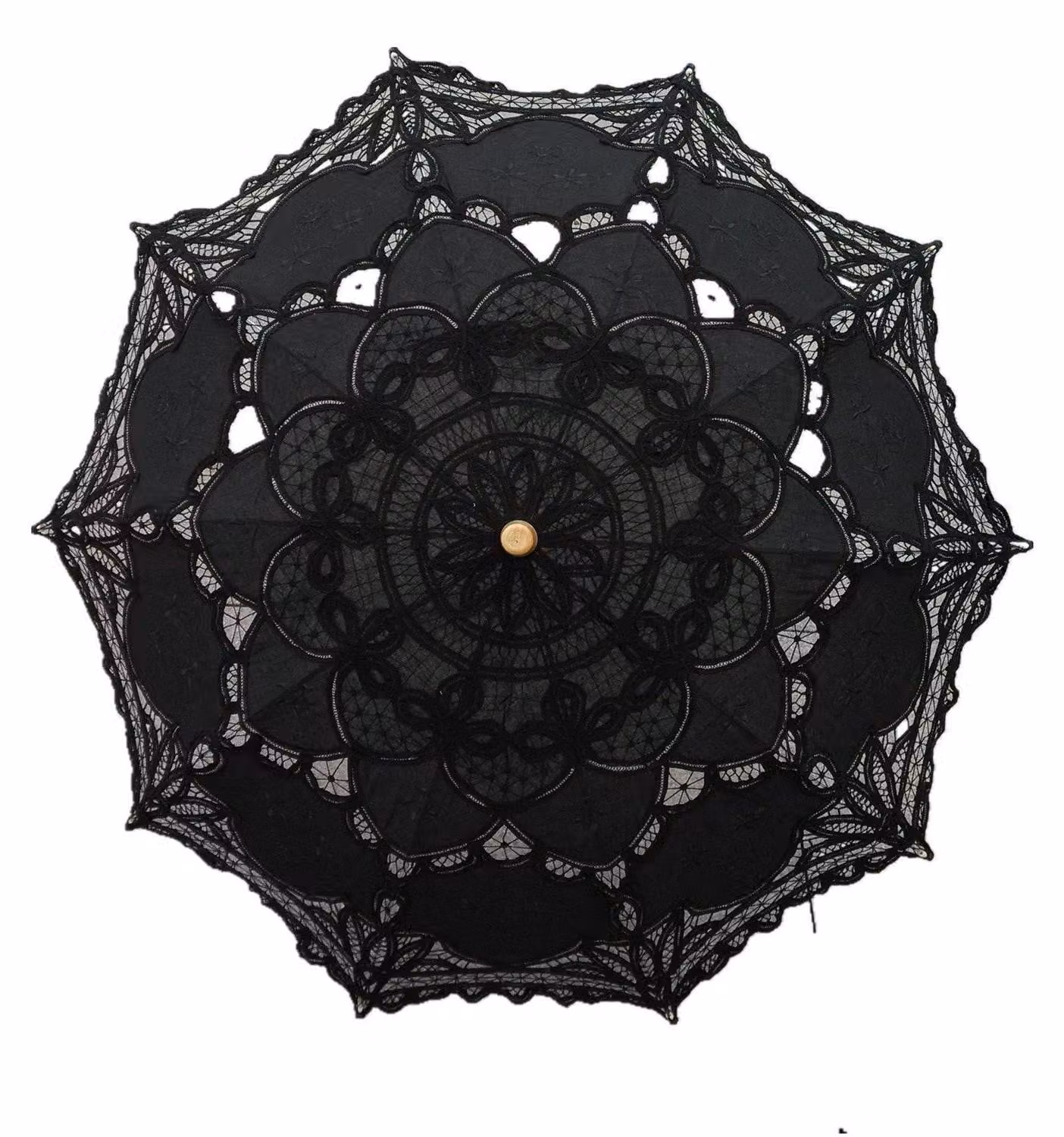 Ombrello artigianale in pizzo nero, diametro 76,2 cm, realizzato in cotone