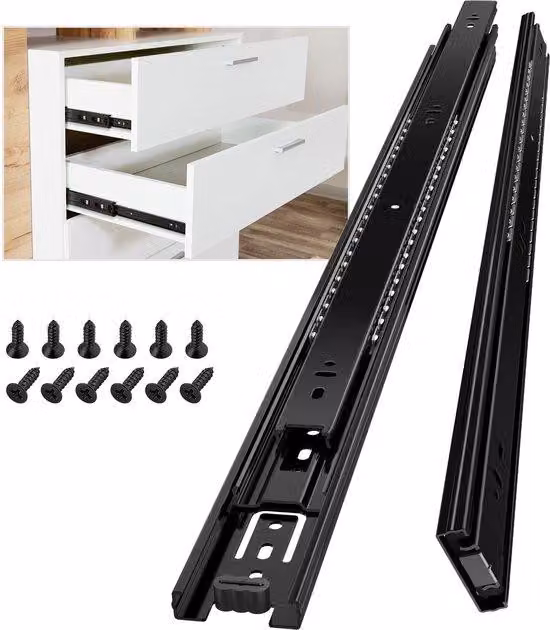 Guide scorrevoli complete Ibenzoa® da 600 mm, a 3 sezioni telescopiche, in acciaio rinforzato da 1,2 mm, montaggio laterale, capacità di carico 45 kg, rivestimento elettroforeso
