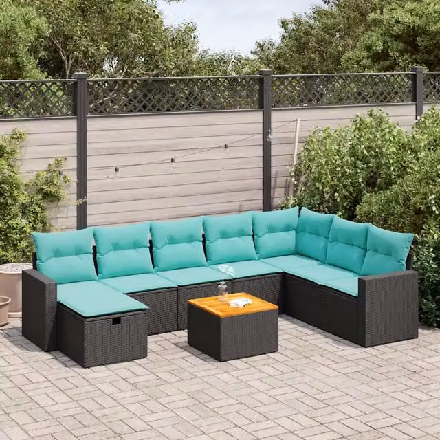 Set Divani da Giardino 9 pz con Cuscini Nero in Polyrattan 3325802