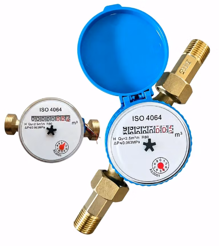 Contatore dell'acqua da 1/2 pollice, con quadrante rotondo e connettori a vite