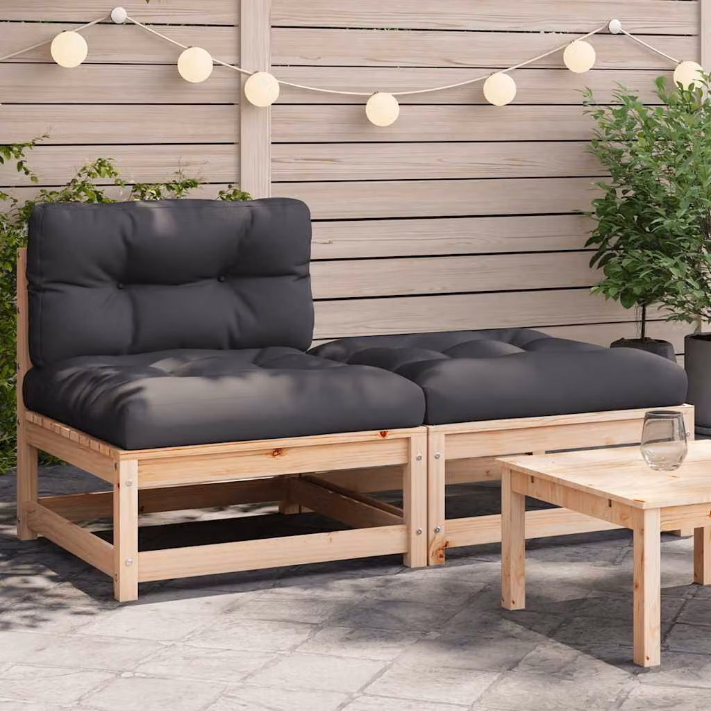 vidaXL Divano da Giardino in Legno di Pino Trattato con Cuscini e Poggiapiedi, Colori Antracite, Marrone e Grigio, L: 140 cm, P: 70 cm, H: 67 cm – 1