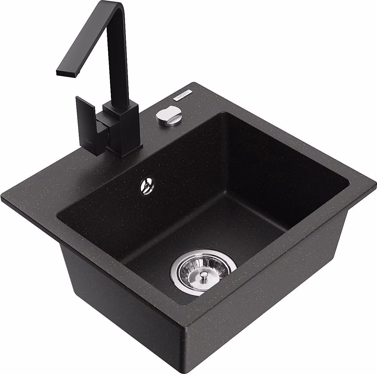 Mexen Milo lavello in granito a 1 vasca con rubinetto da cucina Rita, nero/oro metallico - 6505-75-670300-70