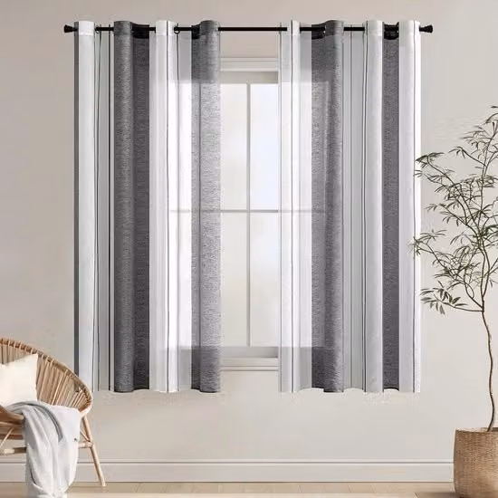 Gordini a voile trasparente a strisce con occhi - Set da 2 - 140 x 160 cm - Bianco