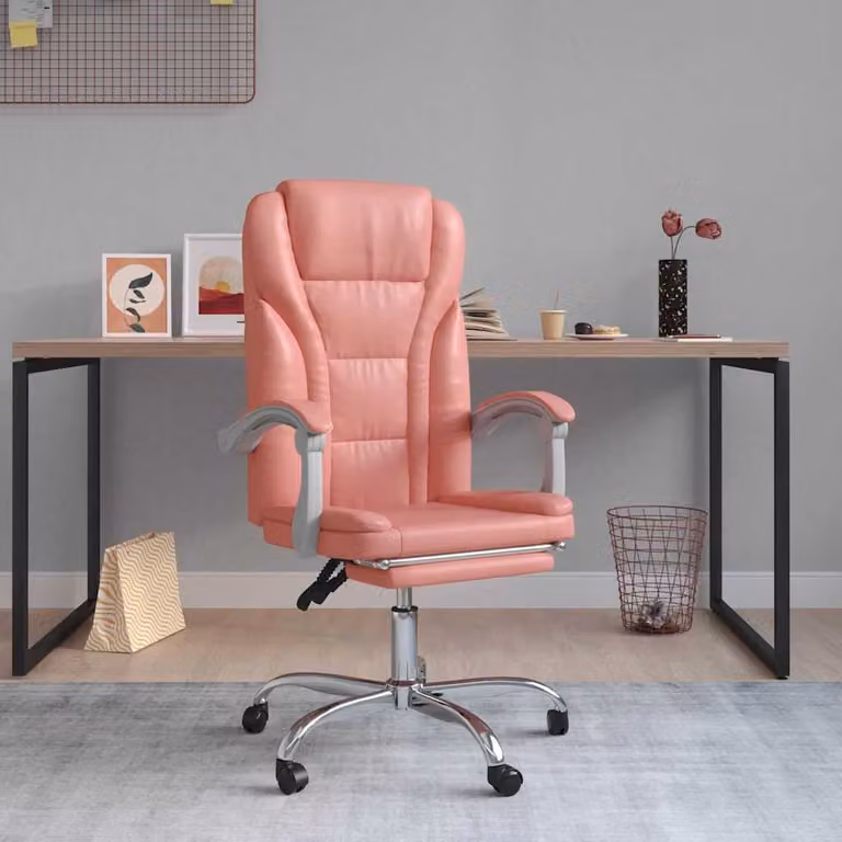 vidaXL Poltrona da Ufficio Executive Reclinabile in Similpelle Rosa con Ruote e Braccioli