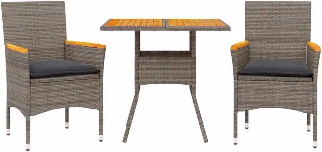 Set Pranzo da Giardino 3pz | Set Salotto da Giardino con Cuscini Polyrattan Acacia Grigio