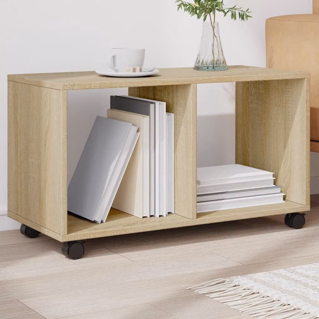 Mobiletto con ruote vidaXL in rovere sonoma, L 72 cm x P 33 cm x H 42,5 cm