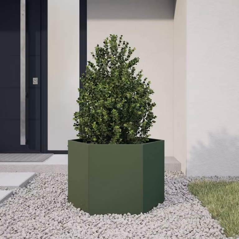 Fioriera da giardino esagonale vidaXL in acciaio verde oliva L: 69 cm, P: 60 cm, H: 45 cm