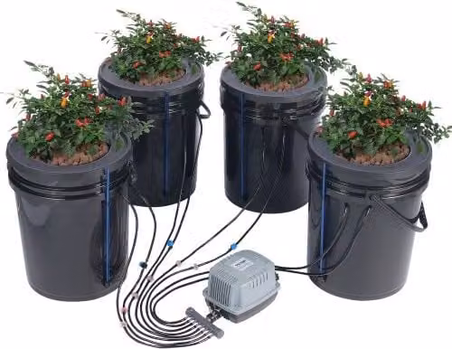 Kit Sistema di Coltivazione Idroponica DWC VEVOR con 4 Secchi da 20 Litri, Pompa ad Aria e Pietre Porose, Nero