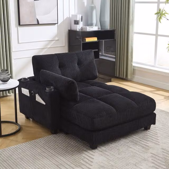 Poltrona relax Minimal in velluto nero con struttura in legno massello per soggiorno e camera da letto H: 103,0 cm, L: 76,0 cm, P: 49,0 cm