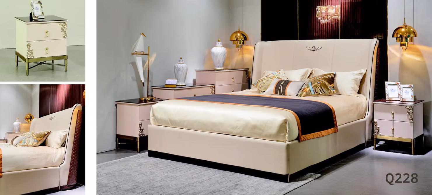 Polsterbett Doppelbett Designer Bett Ehebett Schlafzimmer Lederbett Betten