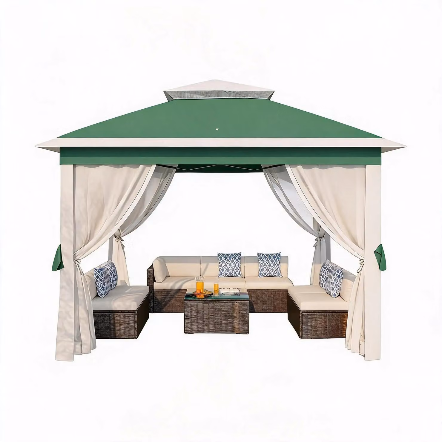Gazebo da giardino 3,3 x 3,3 m - Tenda gazebo per esterni - Montaggio automatico rapido - Pannelli laterali in rete per proteggere dagli insetti - Tetto a due piani - Tessuto Oxford poliestere 600D - Adatto per 5-8 persone - Colore: verde