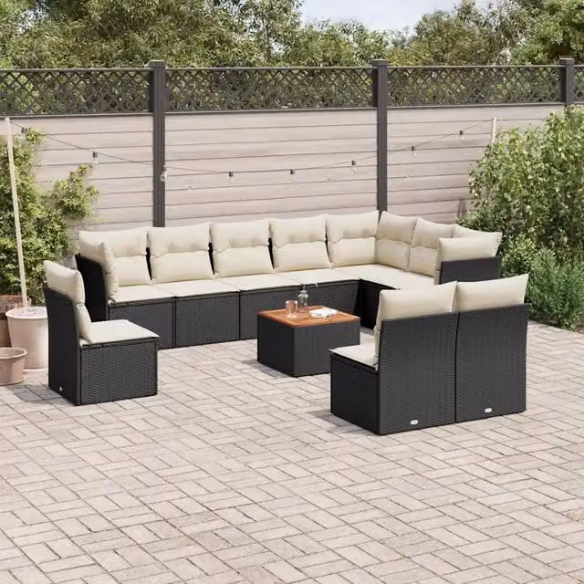Set Divani da Giardino 11 pz con Cuscini in Polyrattan Nero 3256028