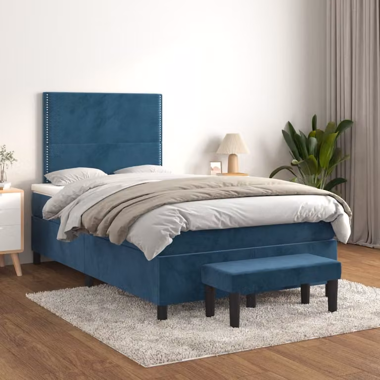 Maison Exclusive - Giroletto a Molle con Materasso Blu Scuro 120x200 cm in Velluto