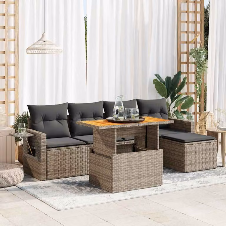 Maison Exclusive - Set Divano da Giardino 6 pz con Cuscini Grigio in Polyrattan
