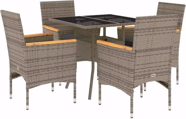 Set da Pranzo da Giardino 5 pz | Set Salotto da Giardino con Cuscini Polyrattan e Vetro