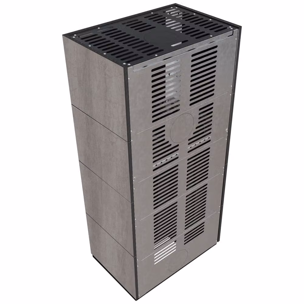Kit camino KRATKI FLOKI BOX sinistro 8 kW Ø 160 quarzo sinterizzato NATURALI PIETRA DI SAVOIA GRIGIA BOCCIARDATA