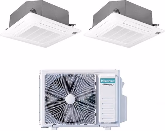 Climatizzatore Condizionatore Hisense Dual Split Inverter a Cassetta 9000+12000 Bianco con Telecomando e Pannello Incluso e Wi-Fi Opzionale