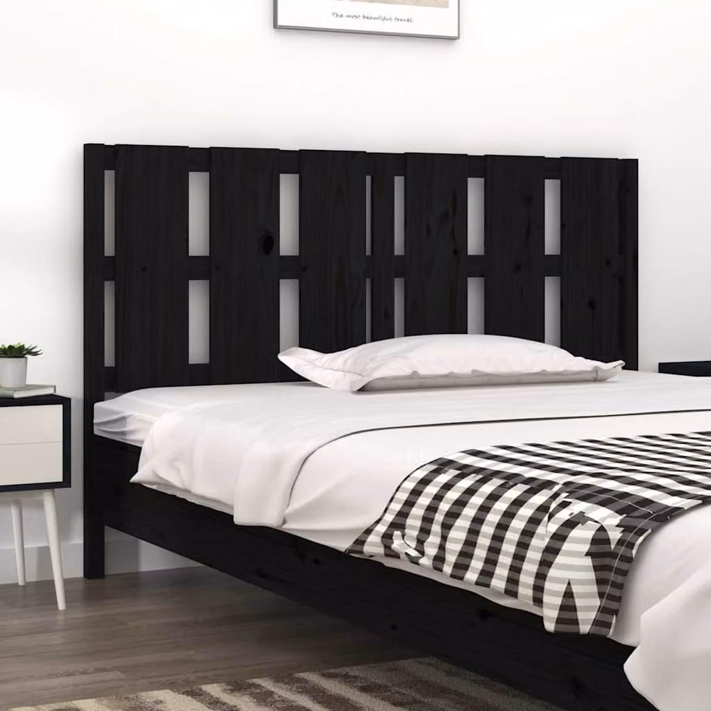 Testiera per letto vidaXL in legno massello di pino, colore nero, L 155,5 cm x P 4 cm x H 100 cm