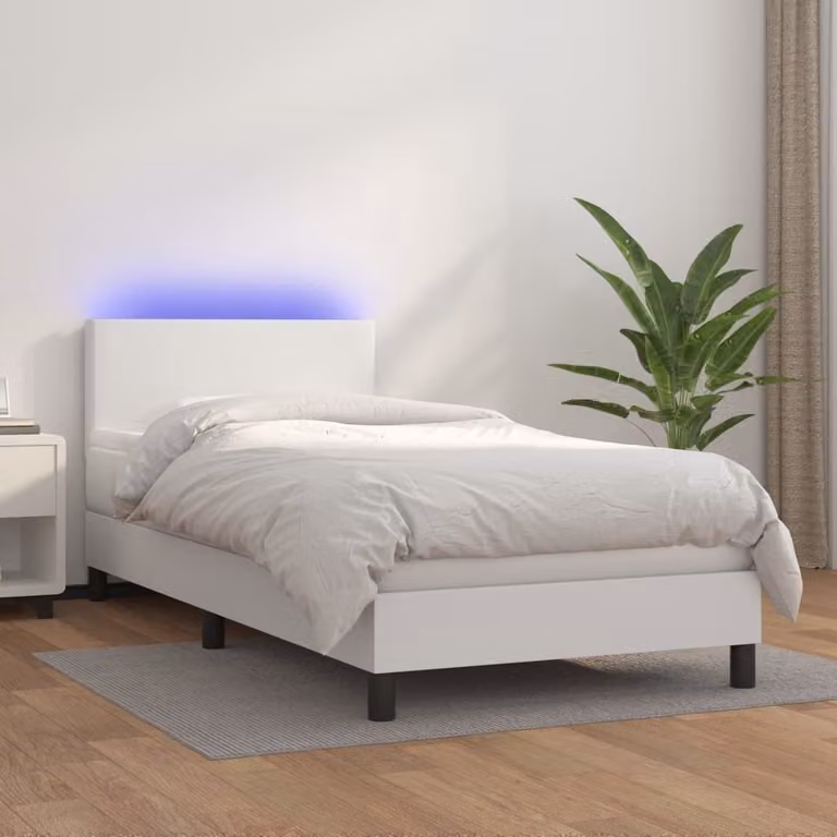 The Living Store Letto a molle con materasso e LED bianco 90x190 cm in ecopelle