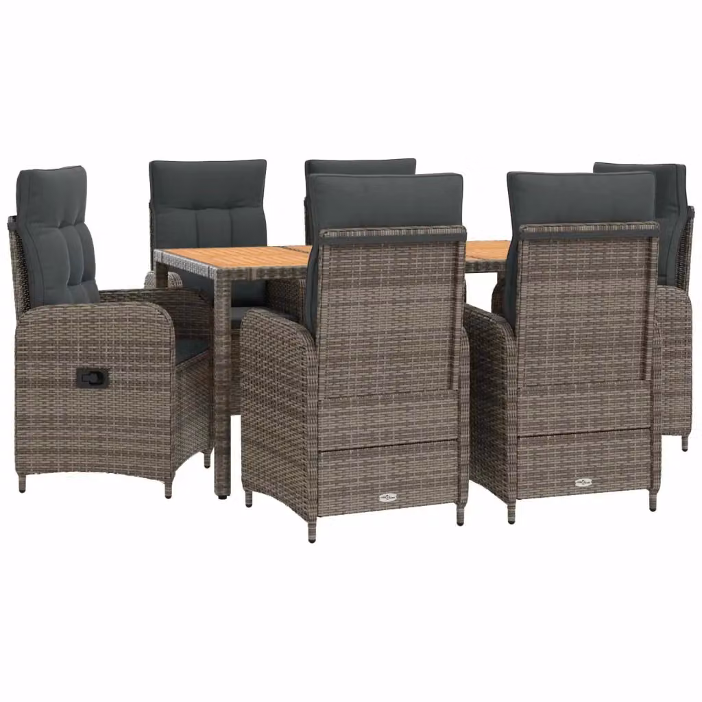 Set da pranzo per esterni vidaXL in polyrattan e legno di acacia, 7 pezzi, grigio, design moderno per giardino, balcone o terrazza – 2