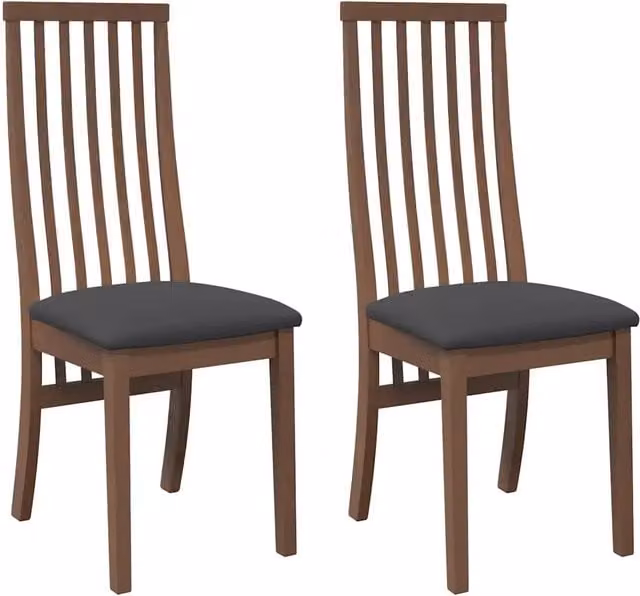 Set di 2 sedie da pranzo in legno di Hevea marrone e nero con seduta in tessuto