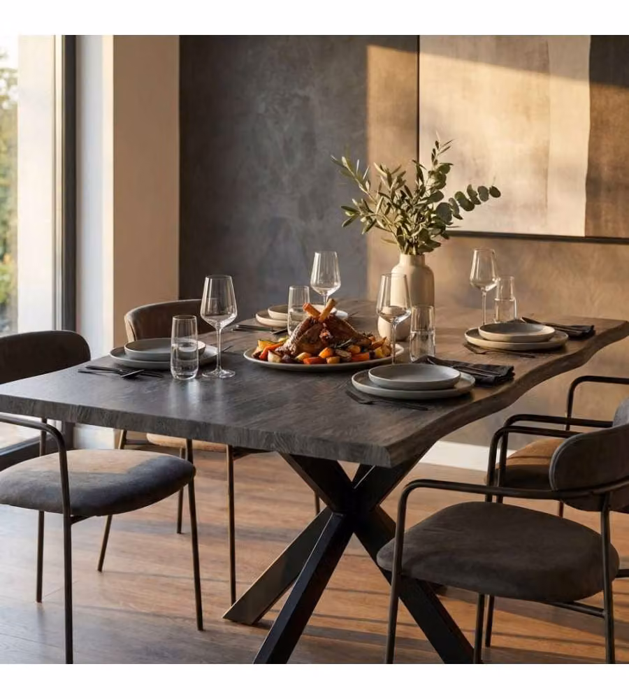 Cosma Tavolo Antracite Effetto Legno 160x90 cm Struttura Nera