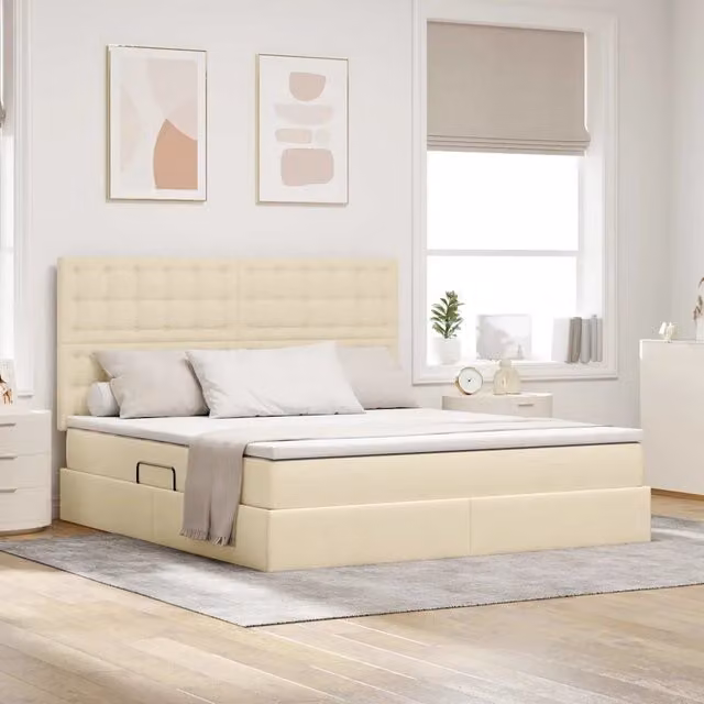 Letto con contenitore moderno vidaXL in tessuto beige L: 160 cm, P: 200 cm, H: 128 cm