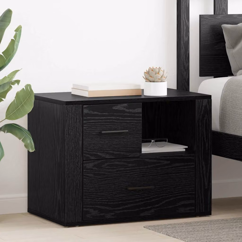Armadio da Notte vidaXL in MDF Rovere e Nero L: 60 cm, P: 50 cm, H: 35 cm