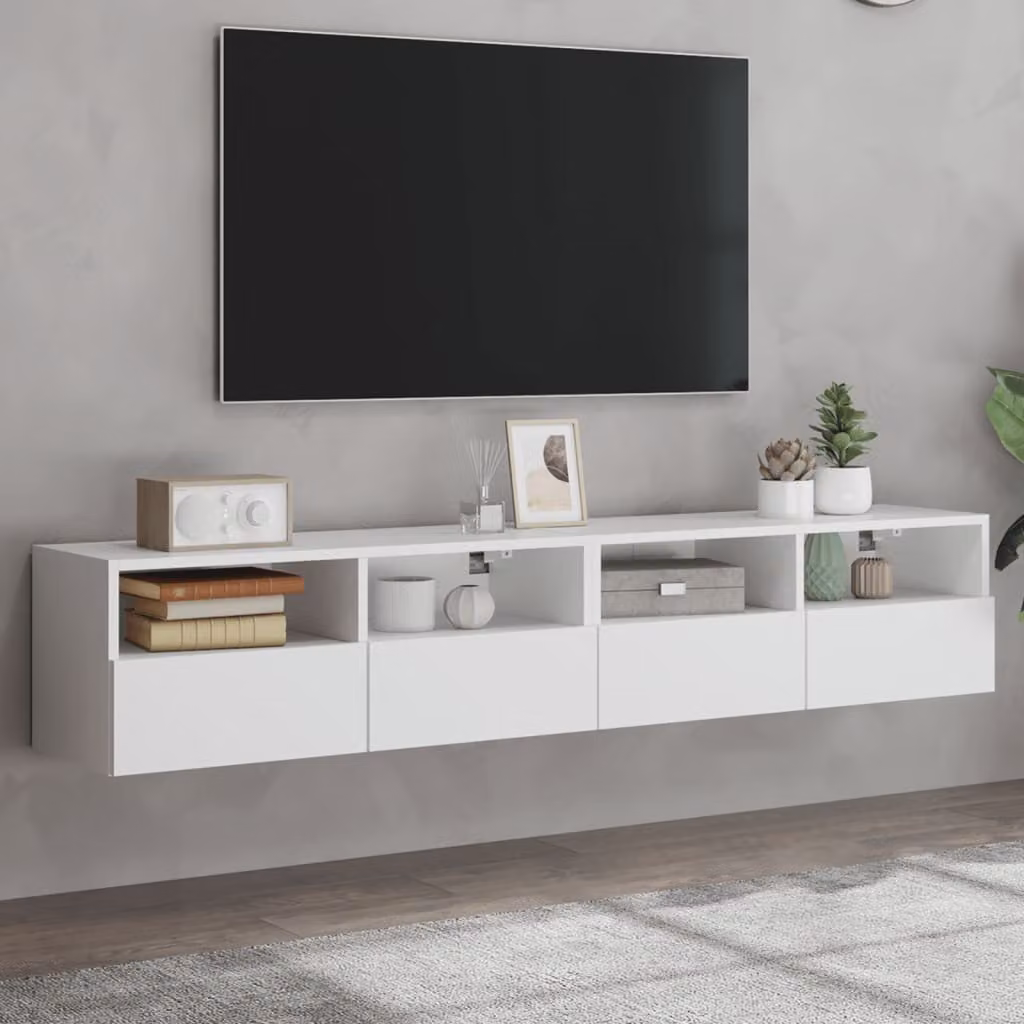 Set di 2 mobili TV da parete vidaXL bianchi in legno multistrato e MDF, design moderno per soggiorno, L 80 cm x P 30 cm x H 30 cm